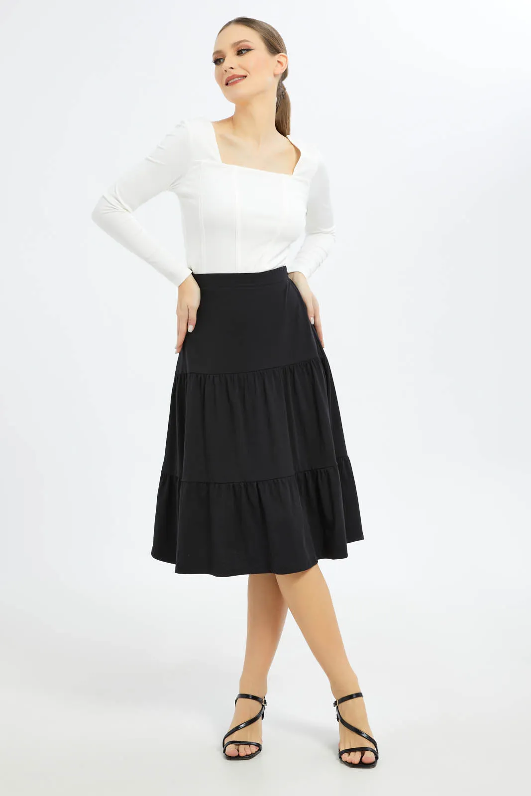 Women Black Tiered Skirt