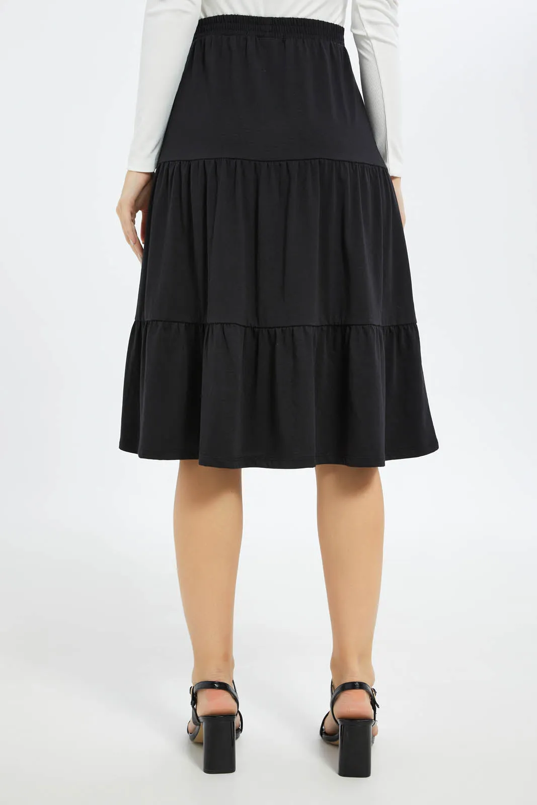 Women Black Tiered Skirt