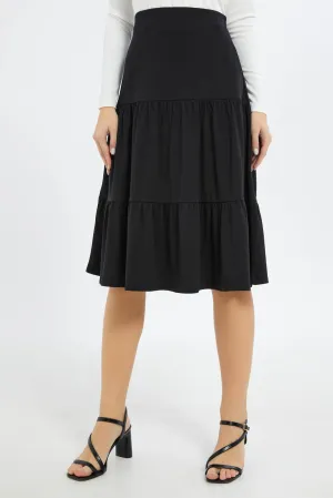 Women Black Tiered Skirt