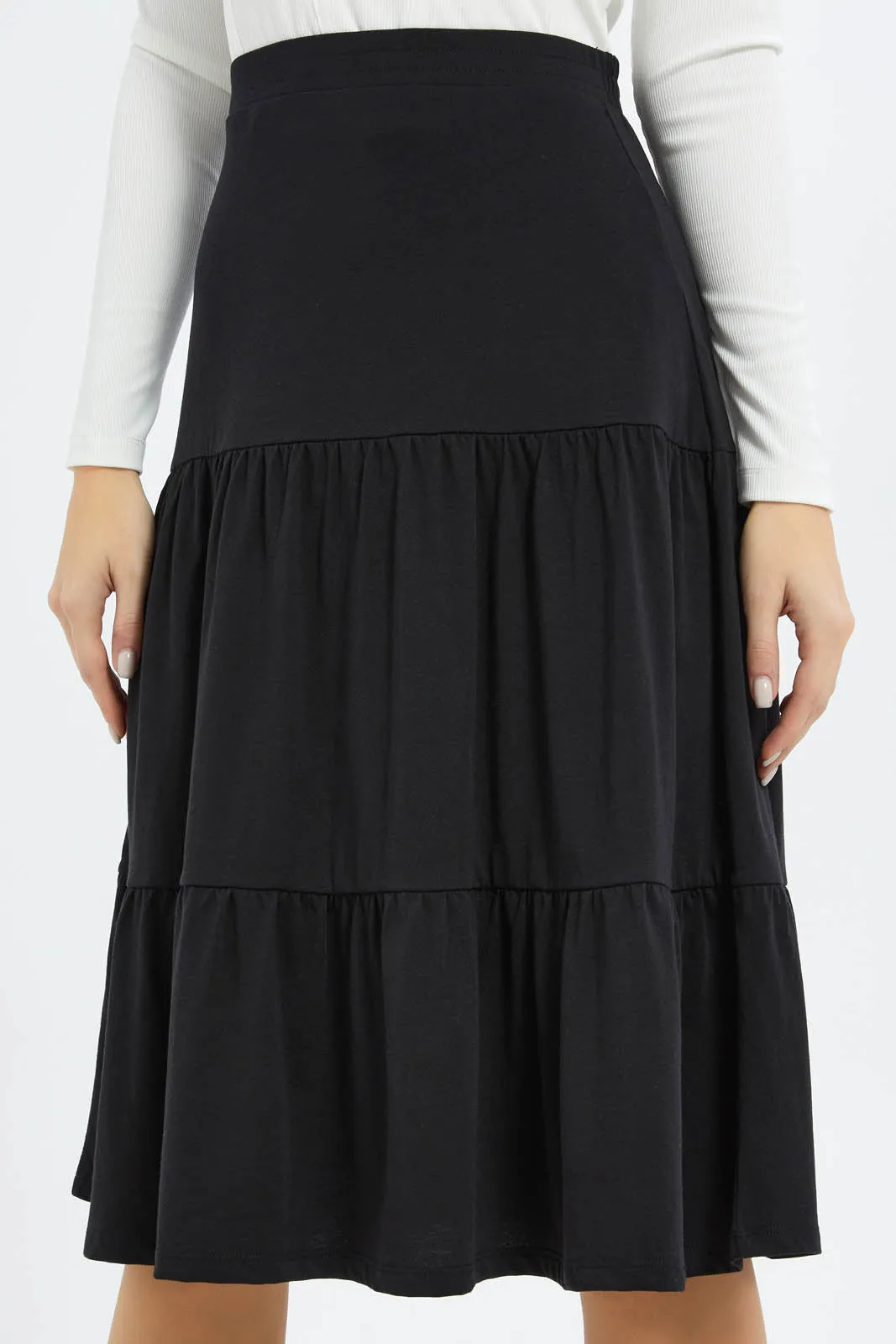 Women Black Tiered Skirt