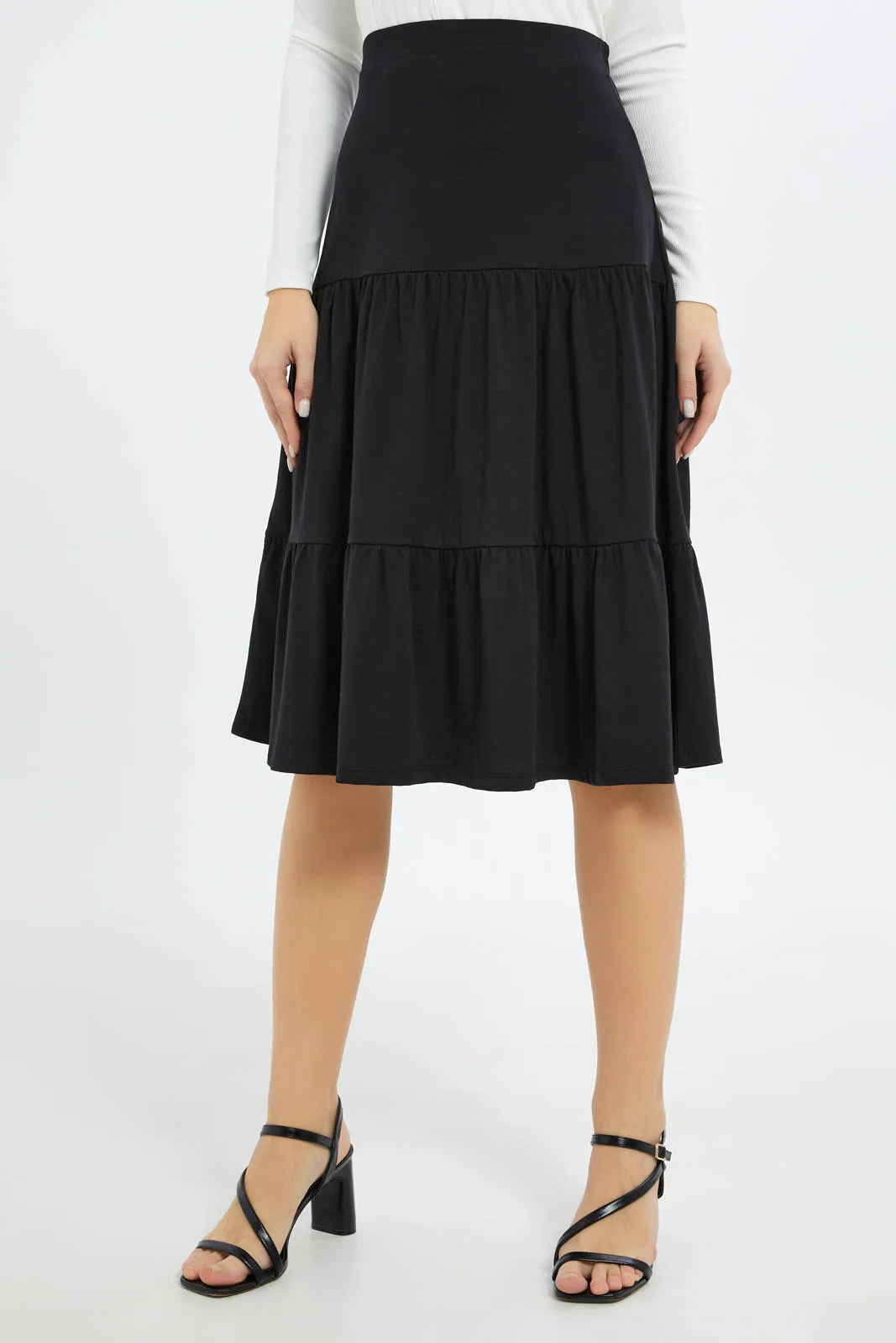 Women Black Tiered Skirt