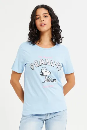 Women Blue Peanuts Printed T-Shirt