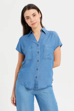 Women Blue Pocket Shirt