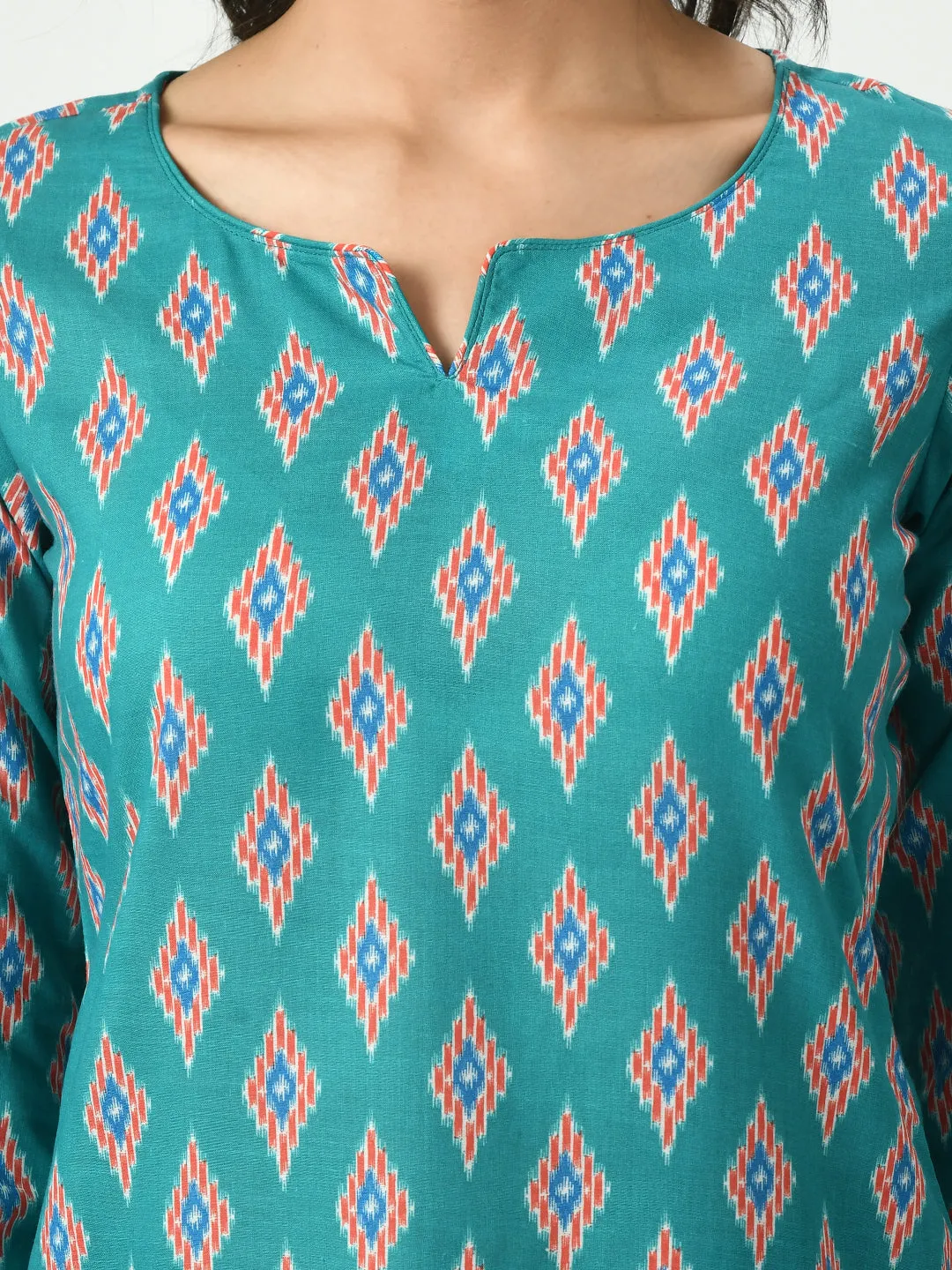 Women Blue Printed Short Kurti