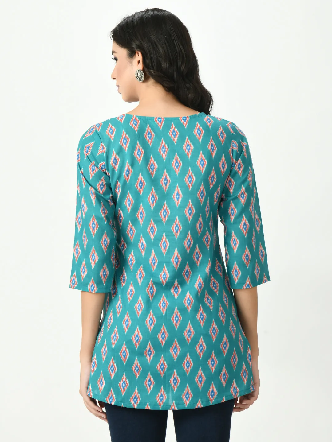 Women Blue Printed Short Kurti