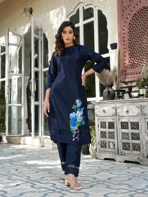 Women Blue Pure Silk Kurta Set