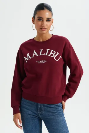 Women Burgundy Embroidered Sweatshirt