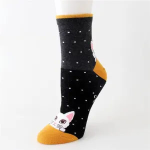 Women Cartoon Dots & Stripes Cotton Socks