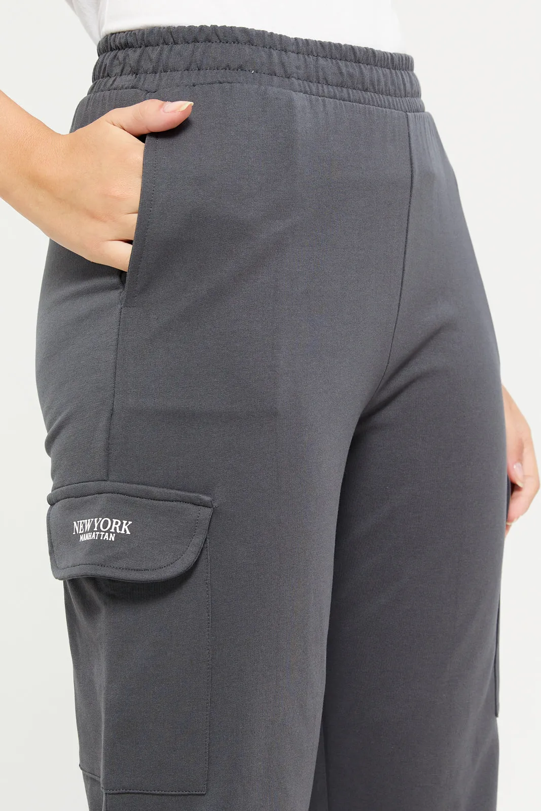 Women Charcoal Cargo Pocket Jogger Pants