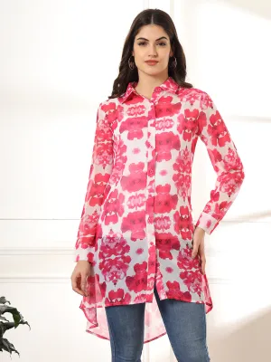 Women Classic Floral Semi Sheer Printed Casual Shirt