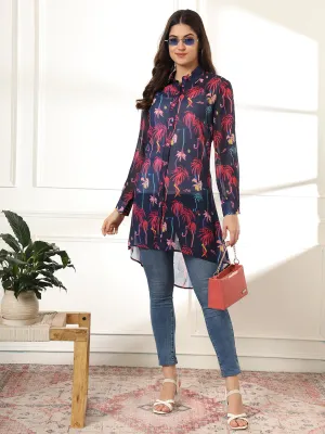 Women Classic Semi Sheer Printed Casual Shirt