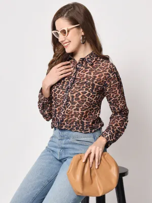 Women Classic Slim Fit Animal Printed Casual Shirt