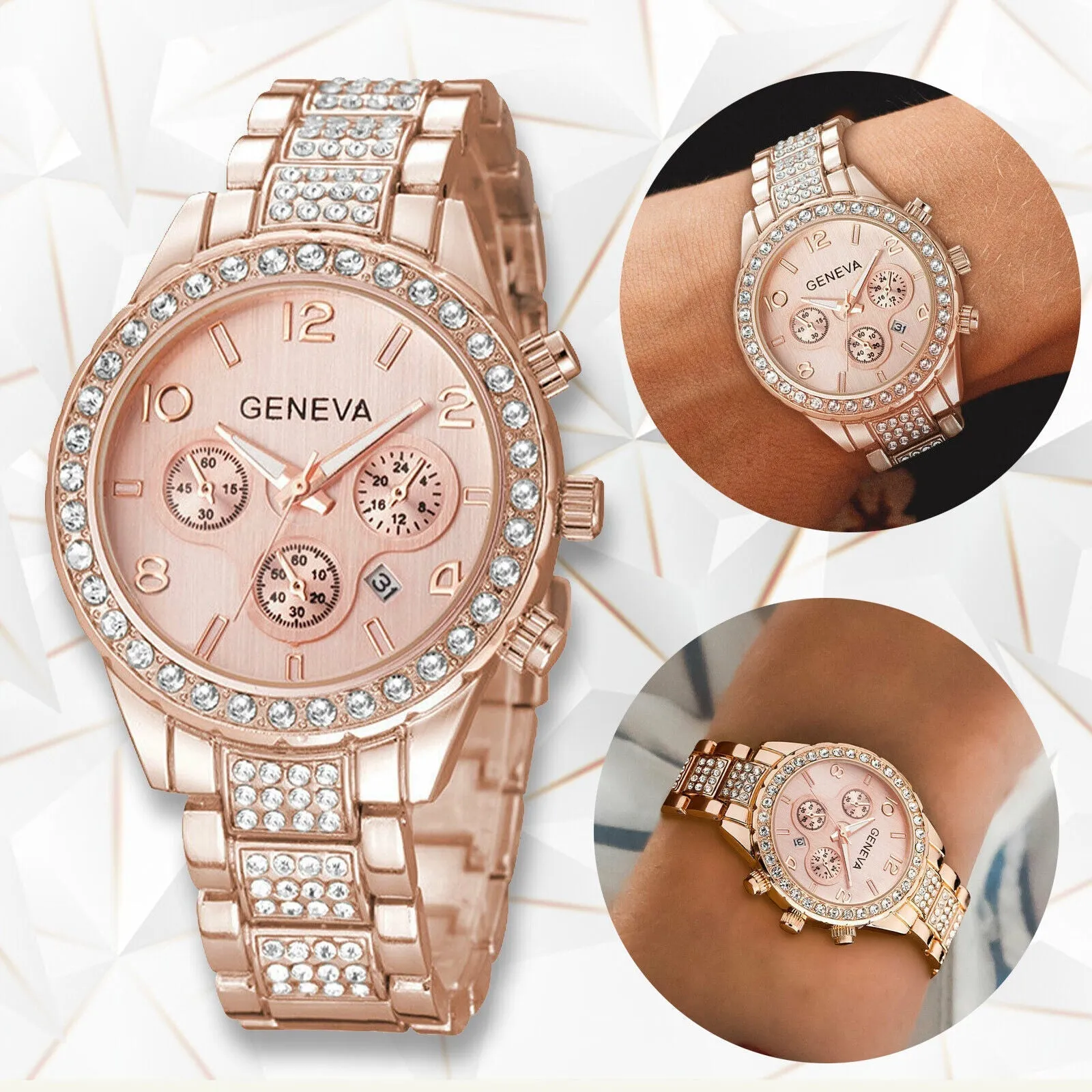 Women Classic Stainless Steel Crystal Quartz