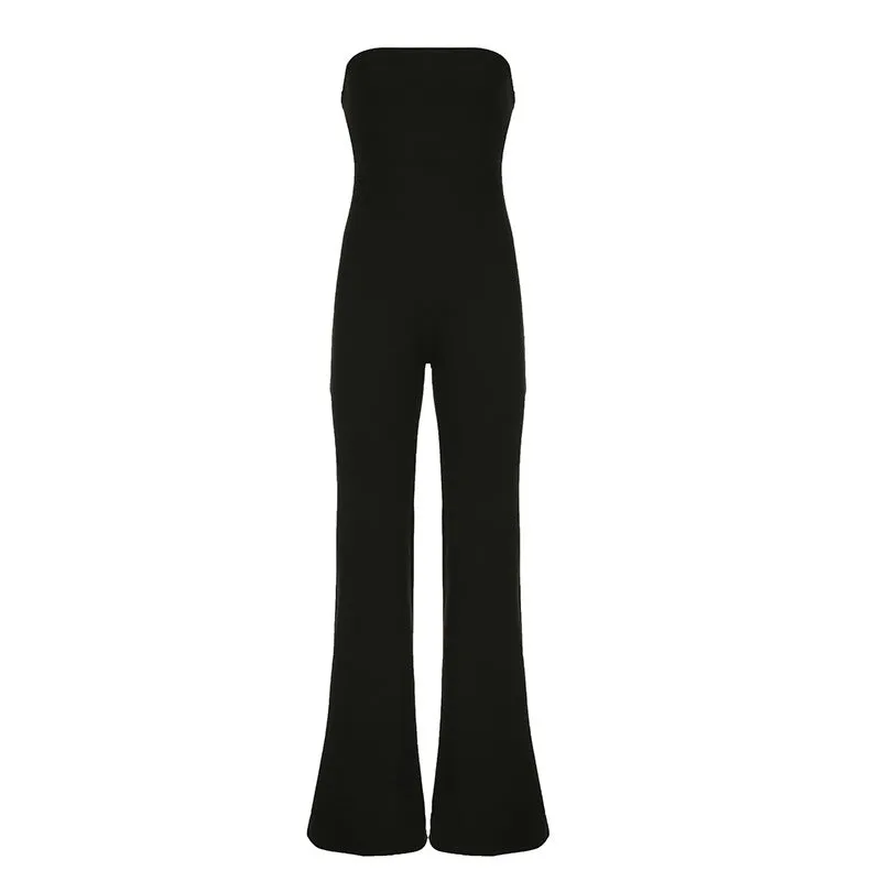 Women Clothing Solid Color Draping Tube Top Jumpsuit Waist Slimming Elegant Slim Fit Wide Leg Trousers