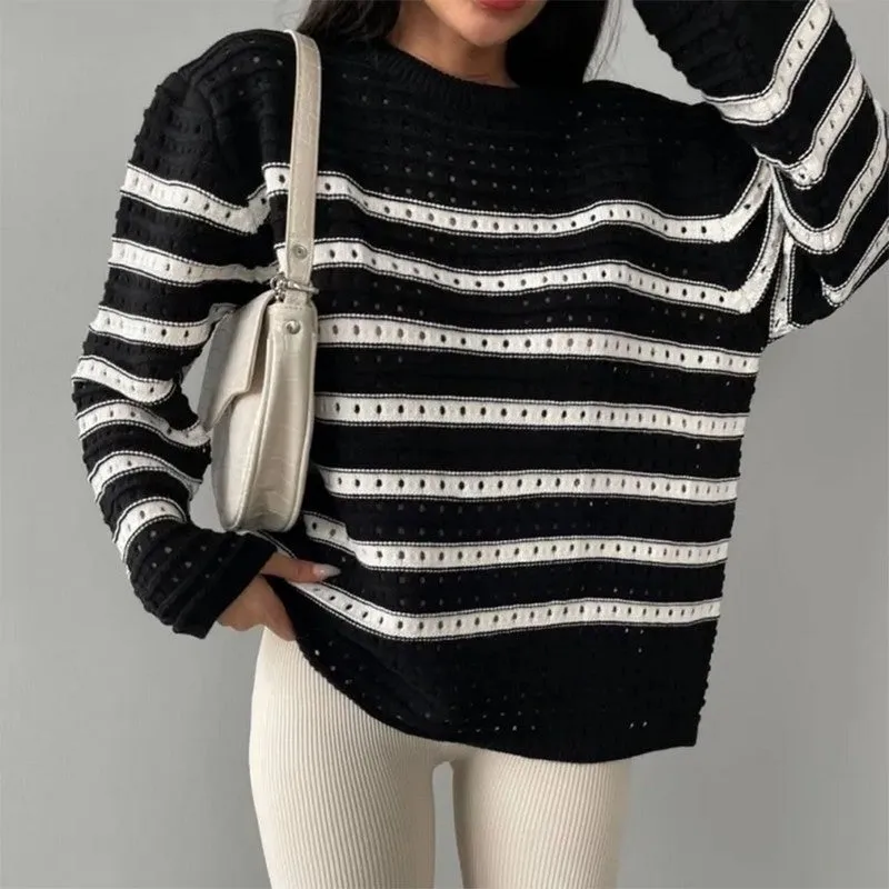 Women Clothing Striped All Matching Top Simple Stylish Casual Sweater