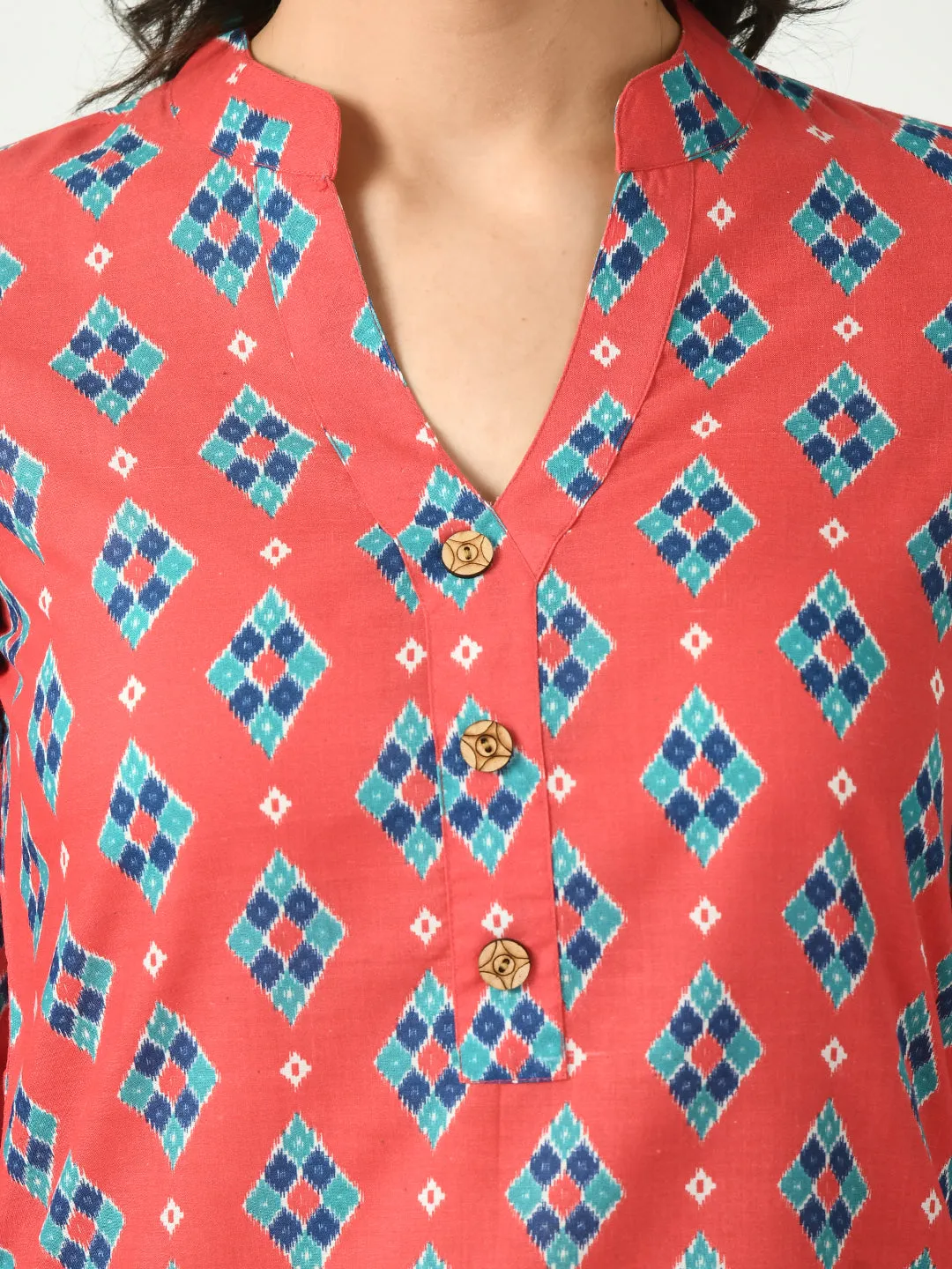 Women Coral Printed Short Kurti