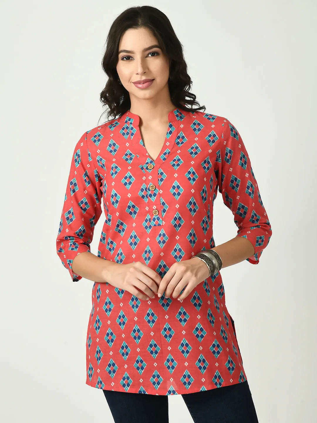 Women Coral Printed Short Kurti