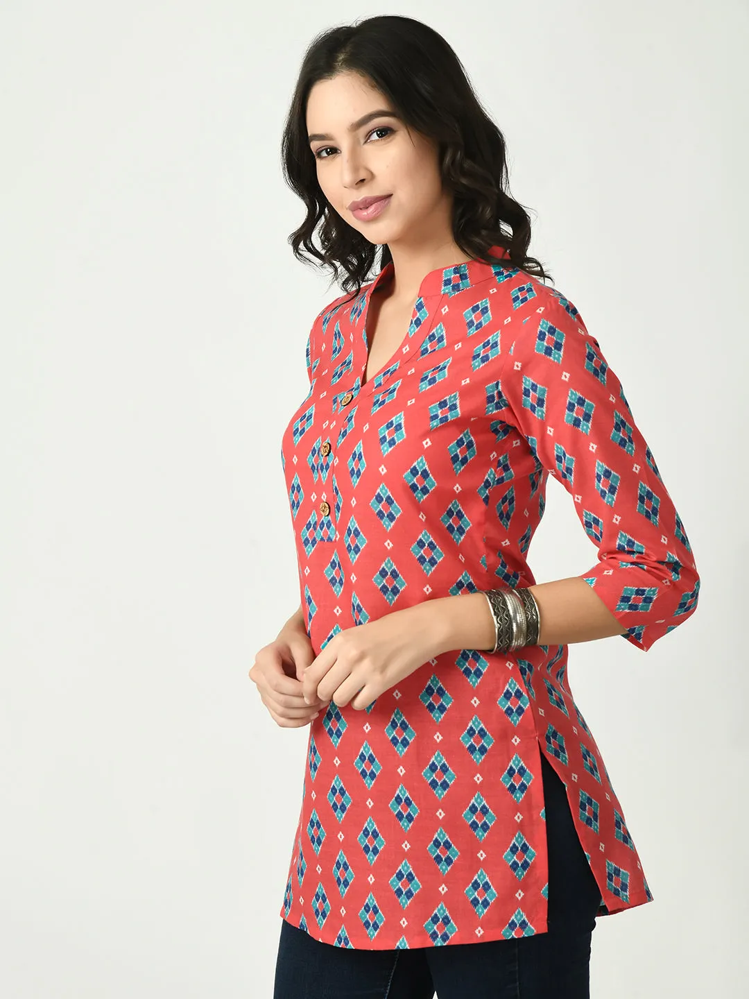 Women Coral Printed Short Kurti