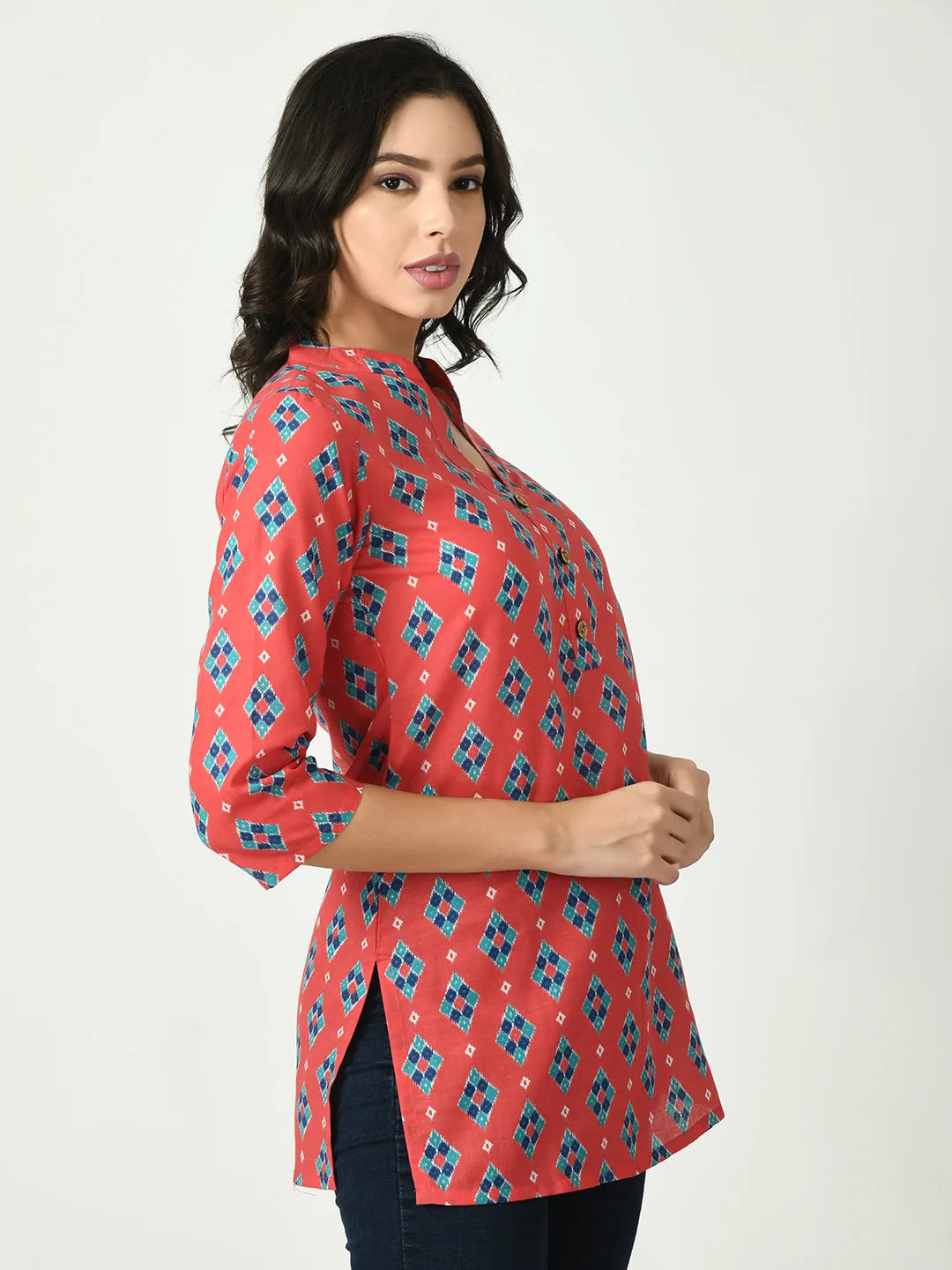 Women Coral Printed Short Kurti