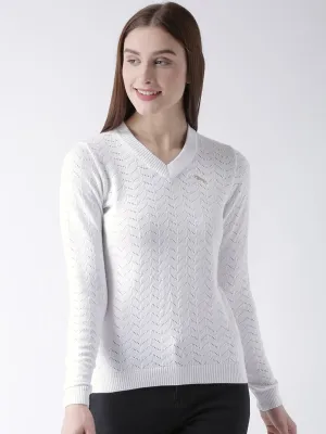 Women Cotton Casual Long Sleeve  White Winter Sweaters