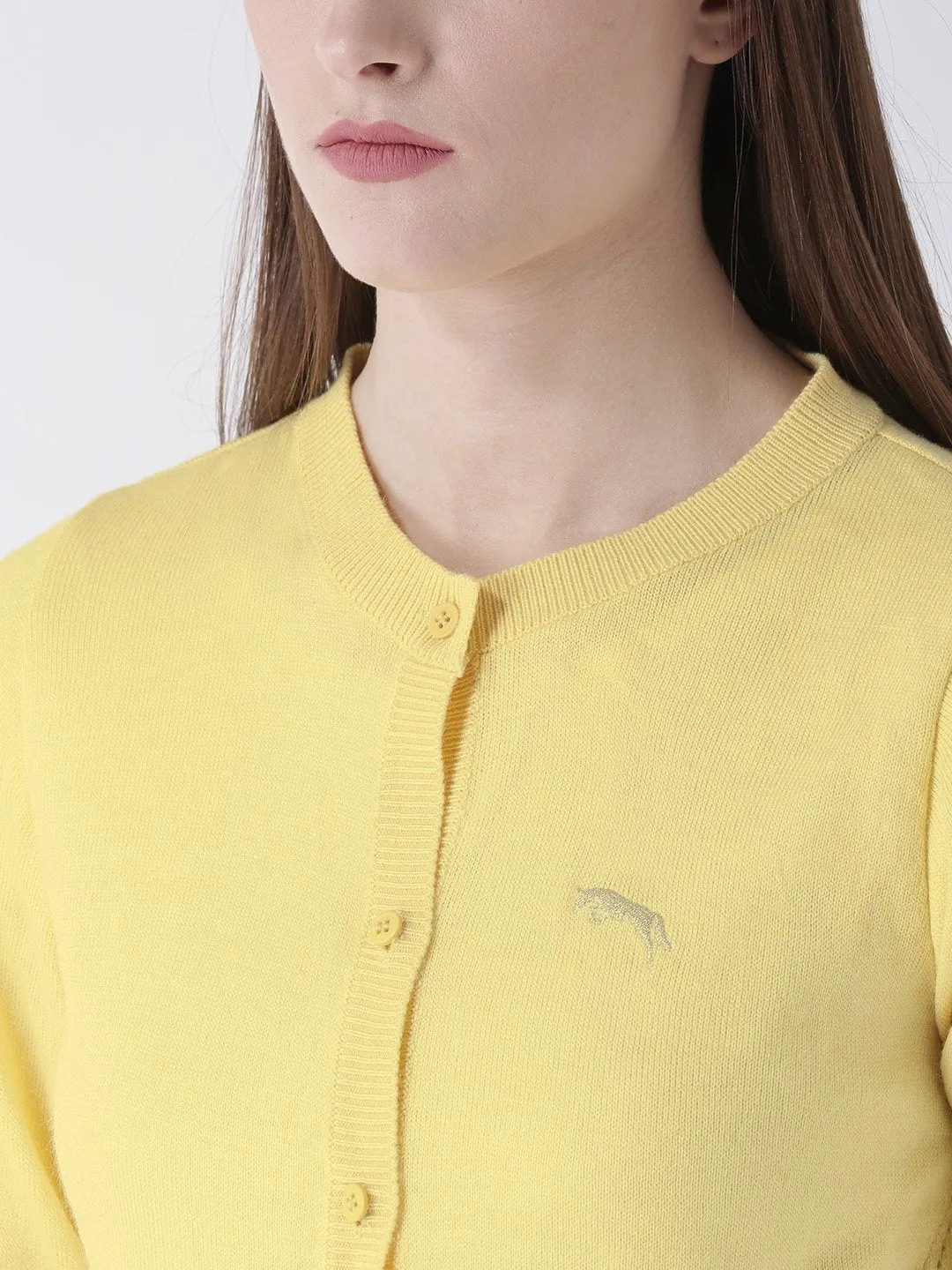 Women Cotton Casual Long Sleeve  Yellow Winter Sweaters