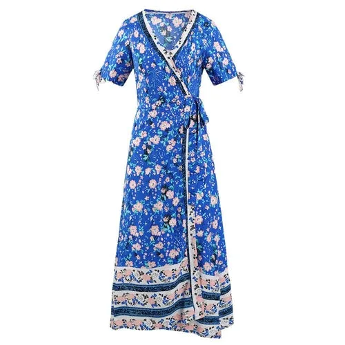 Women Dresses 2021 Sexy V-neck Floral Print Summer Boho Dress