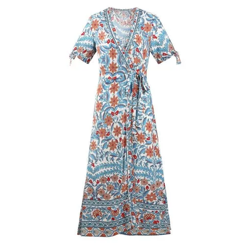 Women Dresses 2021 Sexy V-neck Floral Print Summer Boho Dress