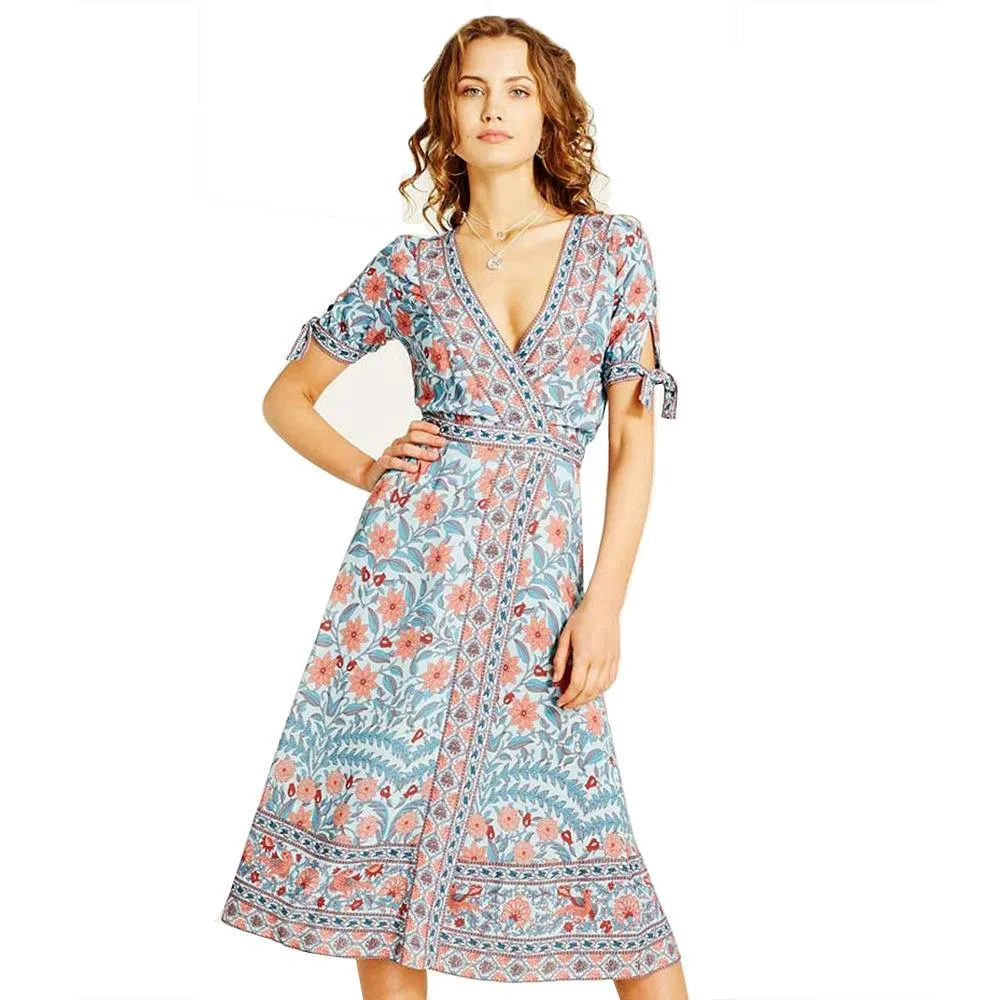 Women Dresses 2021 Sexy V-neck Floral Print Summer Boho Dress