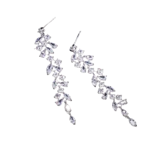 Women Elegant Crystal Leaf Long Drop Earrings