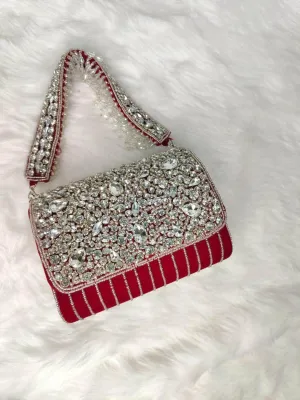 Women Embellished Fabric Fold Over Clutch