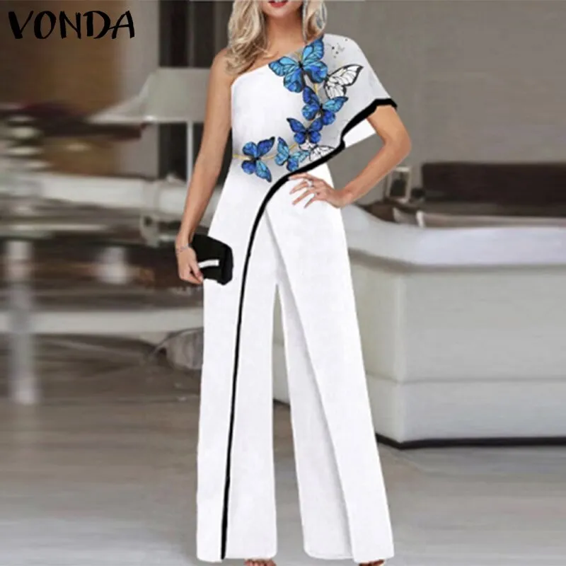 Women Fashion Jumpsuits 2023 One Shoulder Printed Jumpsuits Women Trousers Female Palazzo Wide Leg Pants Pantalon Femme