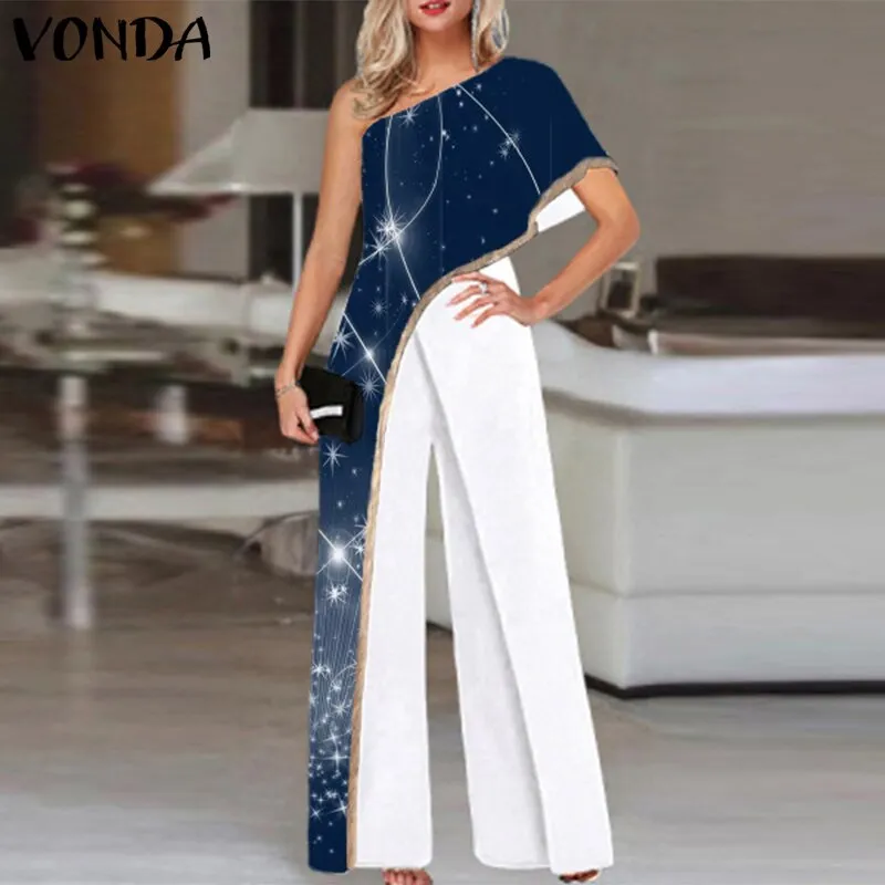 Women Fashion Jumpsuits 2023 One Shoulder Printed Jumpsuits Women Trousers Female Palazzo Wide Leg Pants Pantalon Femme