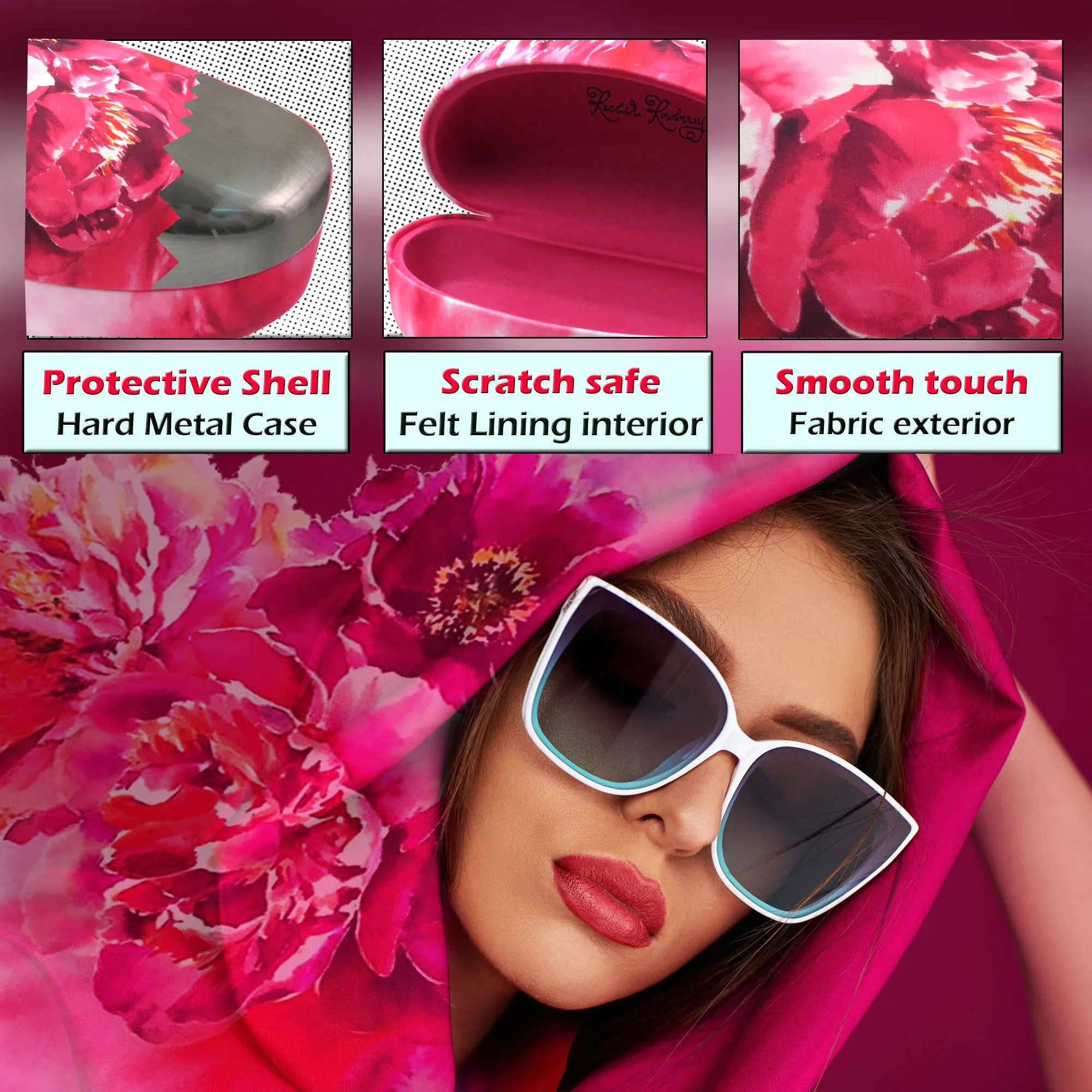 Women floral extra large sunglasses case-  Pouch & Cloth - large glasses holder (AS179 Peonies)