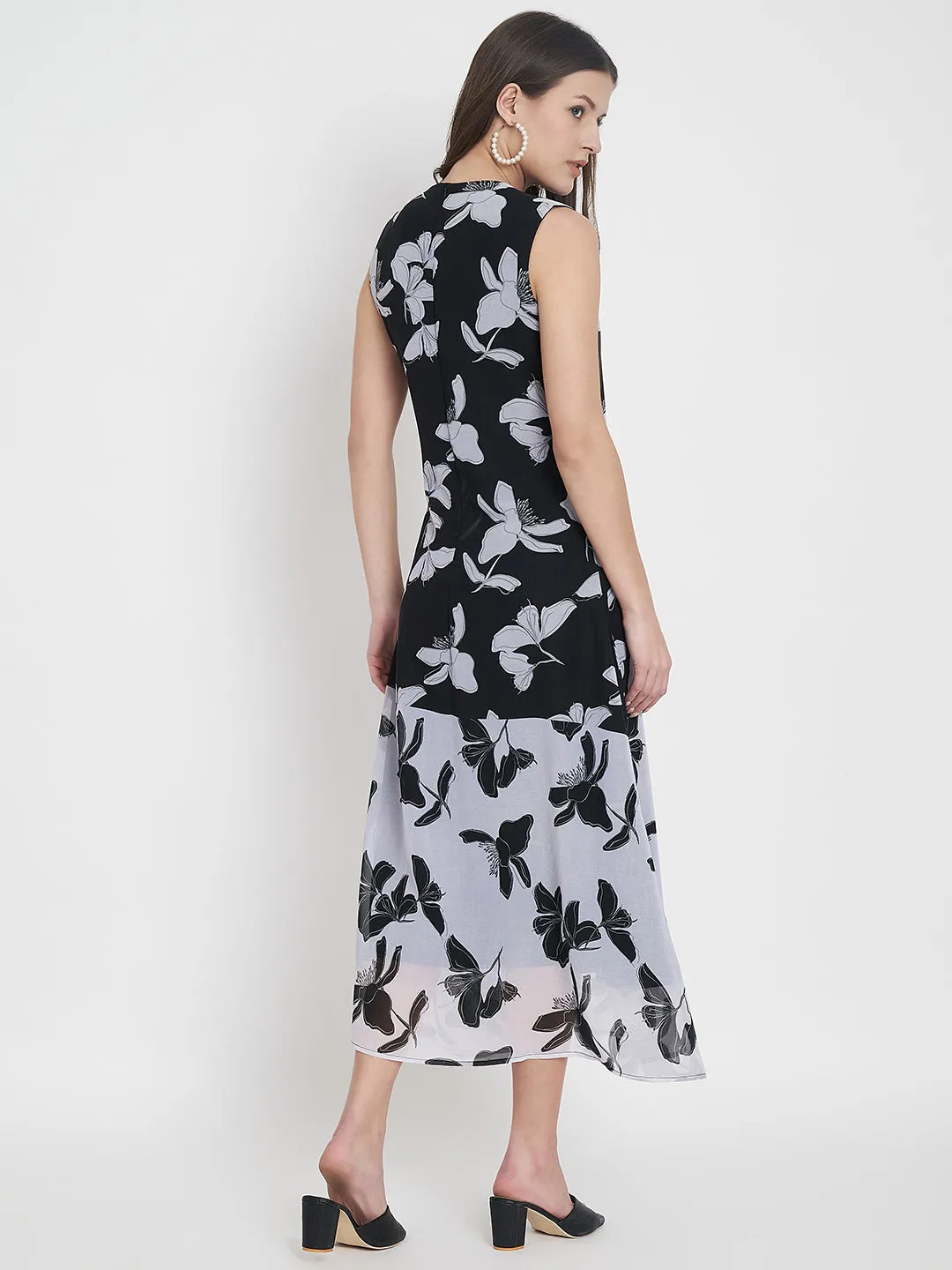 Women Floral Print Georgette A-Line Midi Dress