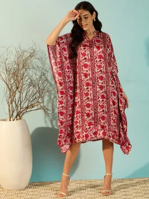 Women Flowery Flowy Stylish Satin Daywear Kaftan Dress