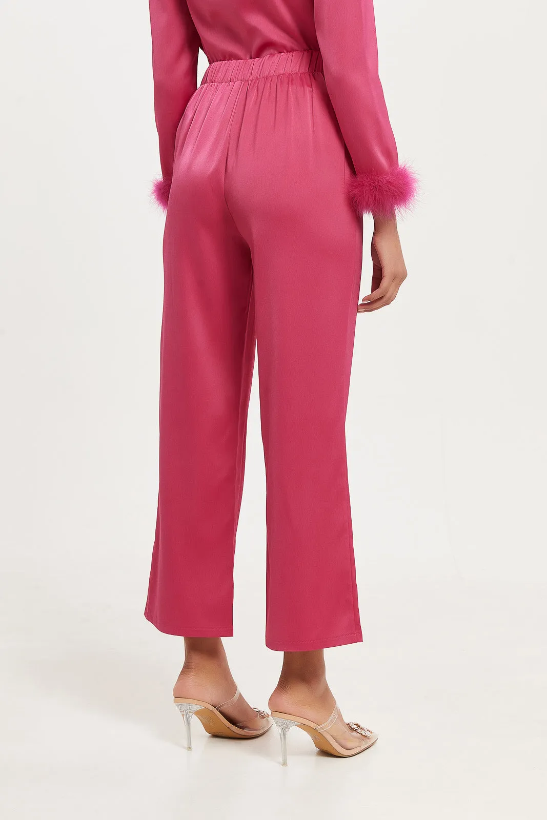 Women Fuchsia Satin Trouser