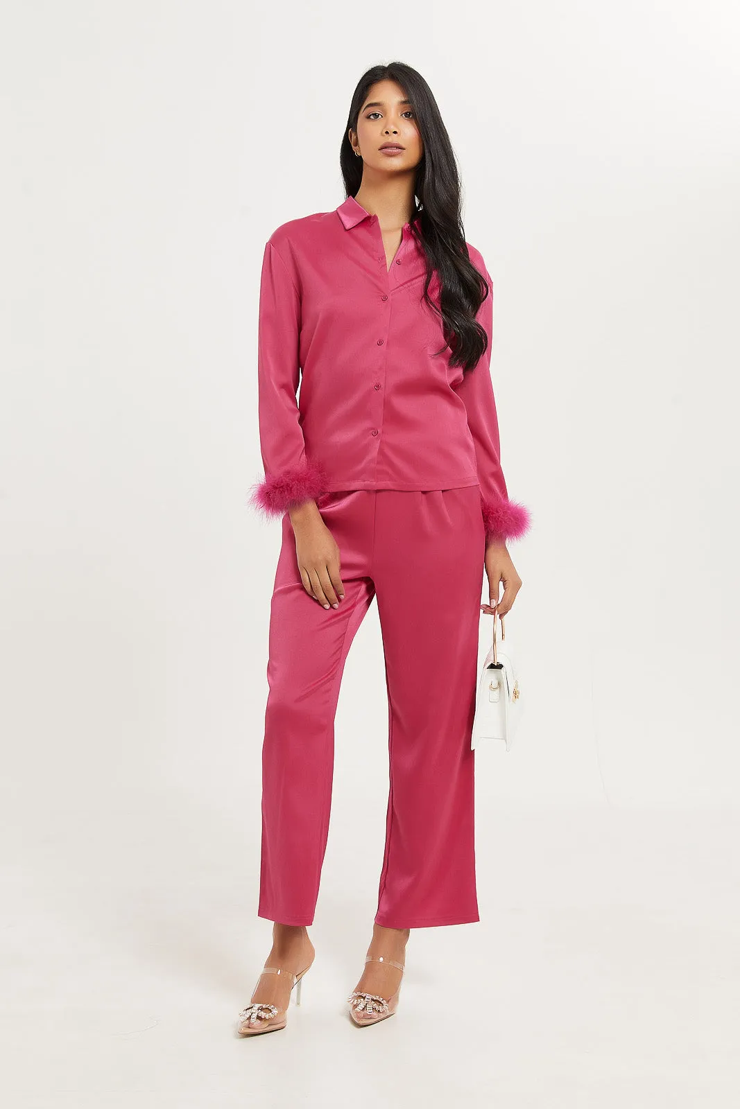 Women Fuchsia Satin Trouser