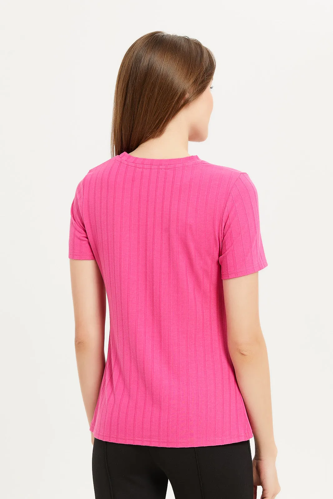 Women Fuchsia Side Ruched Detail Blouse