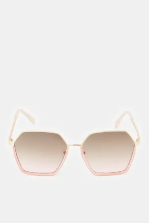 Women Gold Metal Oversized Sunglasses