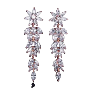 Women Gorgeous Flower Cluster Long Dangle Drop Earrings