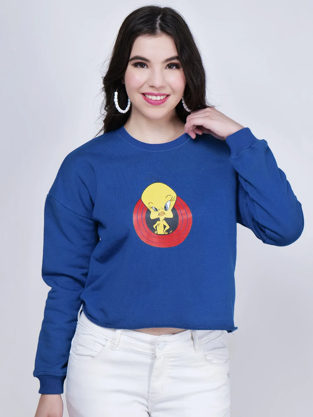 Women Graphic Printed Drop-Shoulder Cotton Sweatshirt