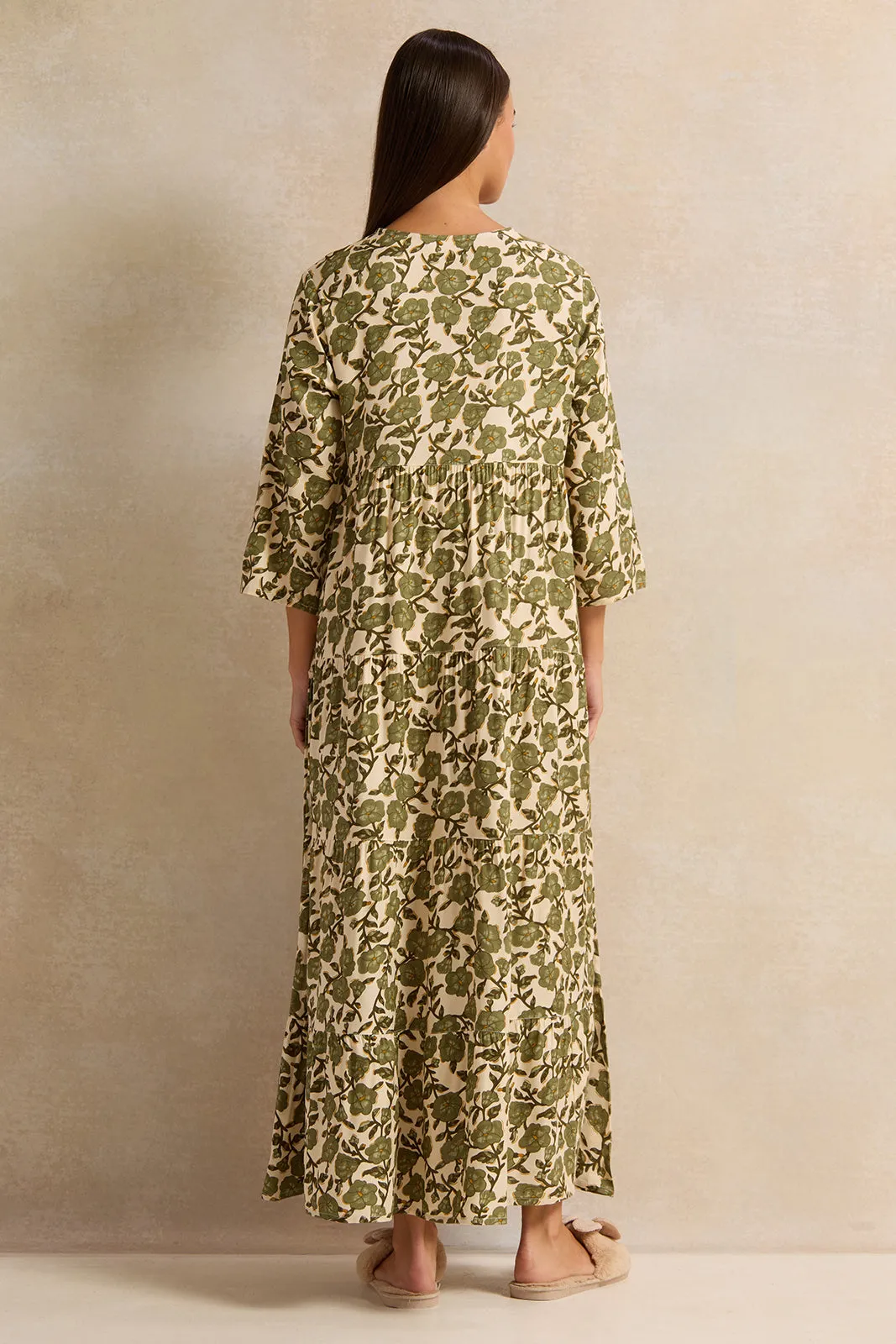 Women Green Bold Printed Nightgown