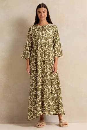 Women Green Bold Printed Nightgown