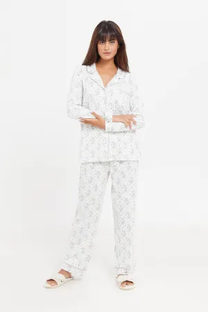 Women Green Floral Printed Pyjama Set (2 Piece)