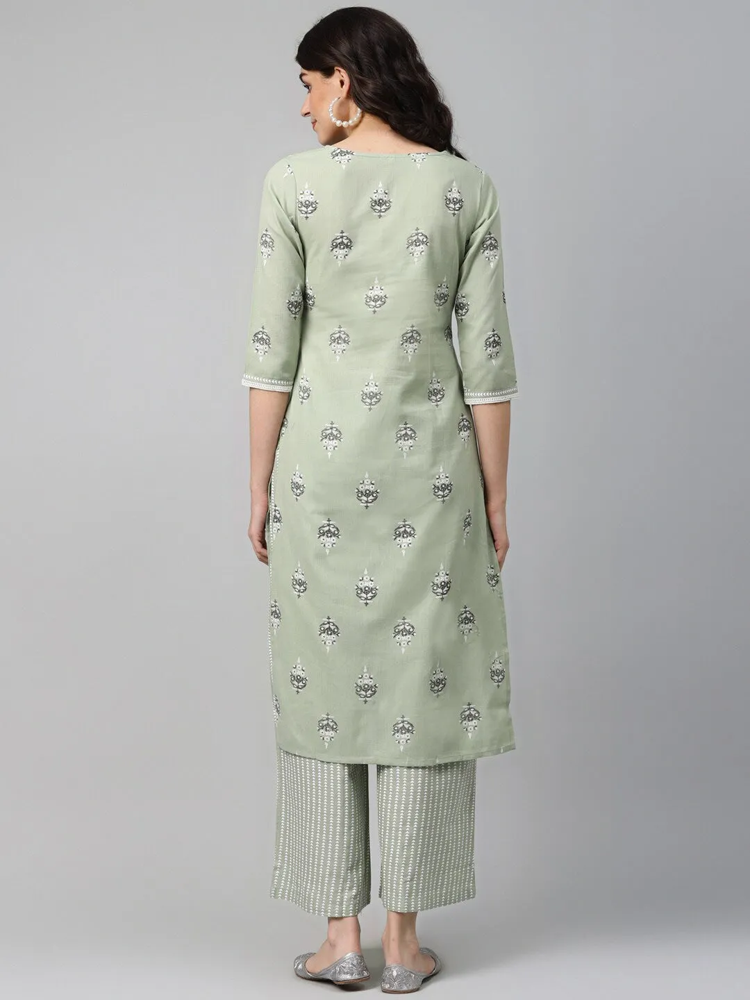 Women Green Kurta Printed Set