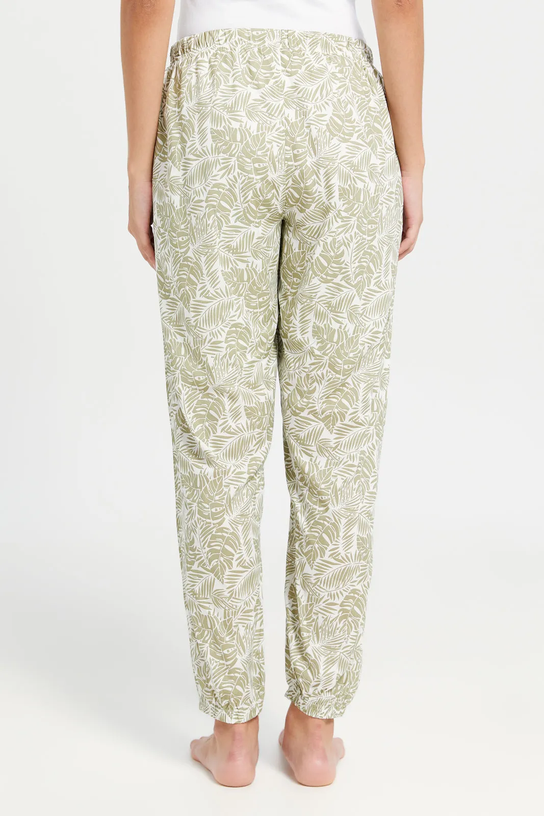 Women Green Leaves Print Pyjama Bottom