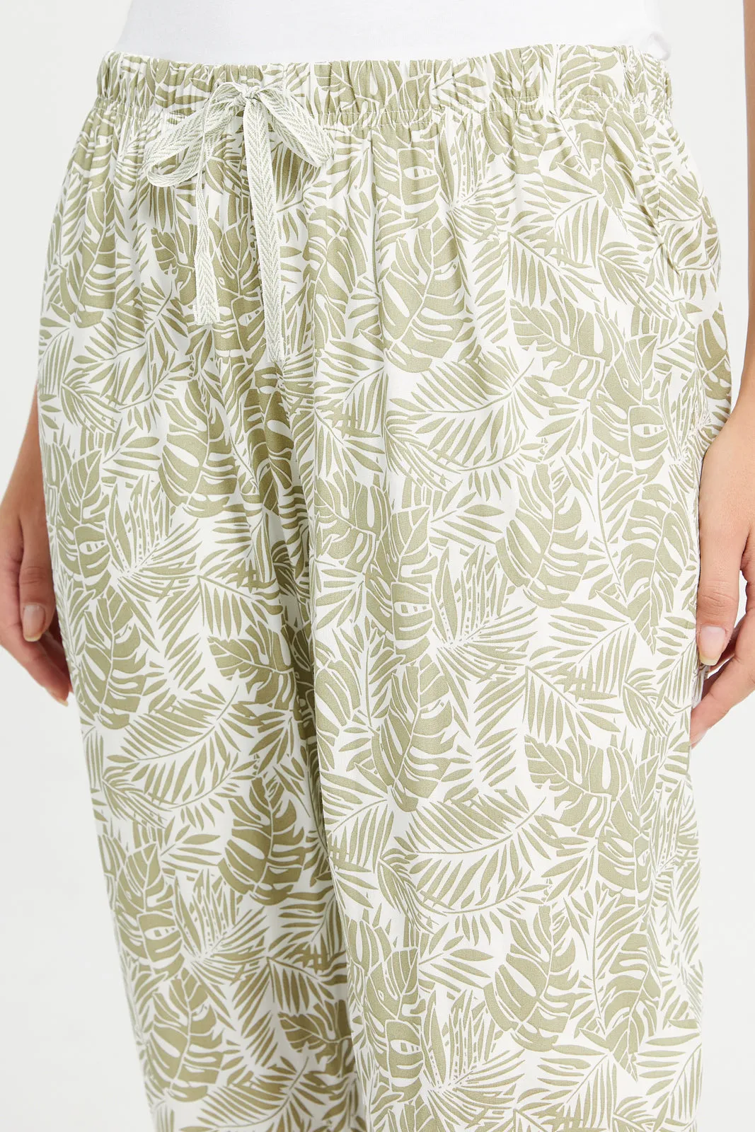 Women Green Leaves Print Pyjama Bottom