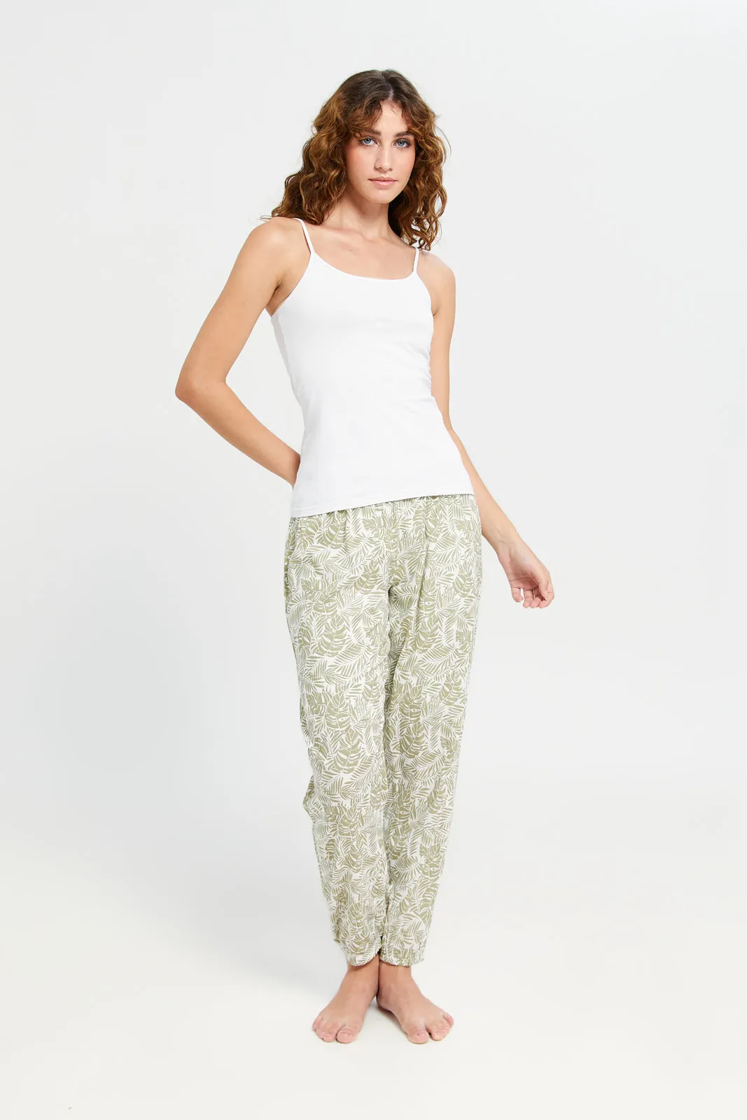 Women Green Leaves Print Pyjama Bottom