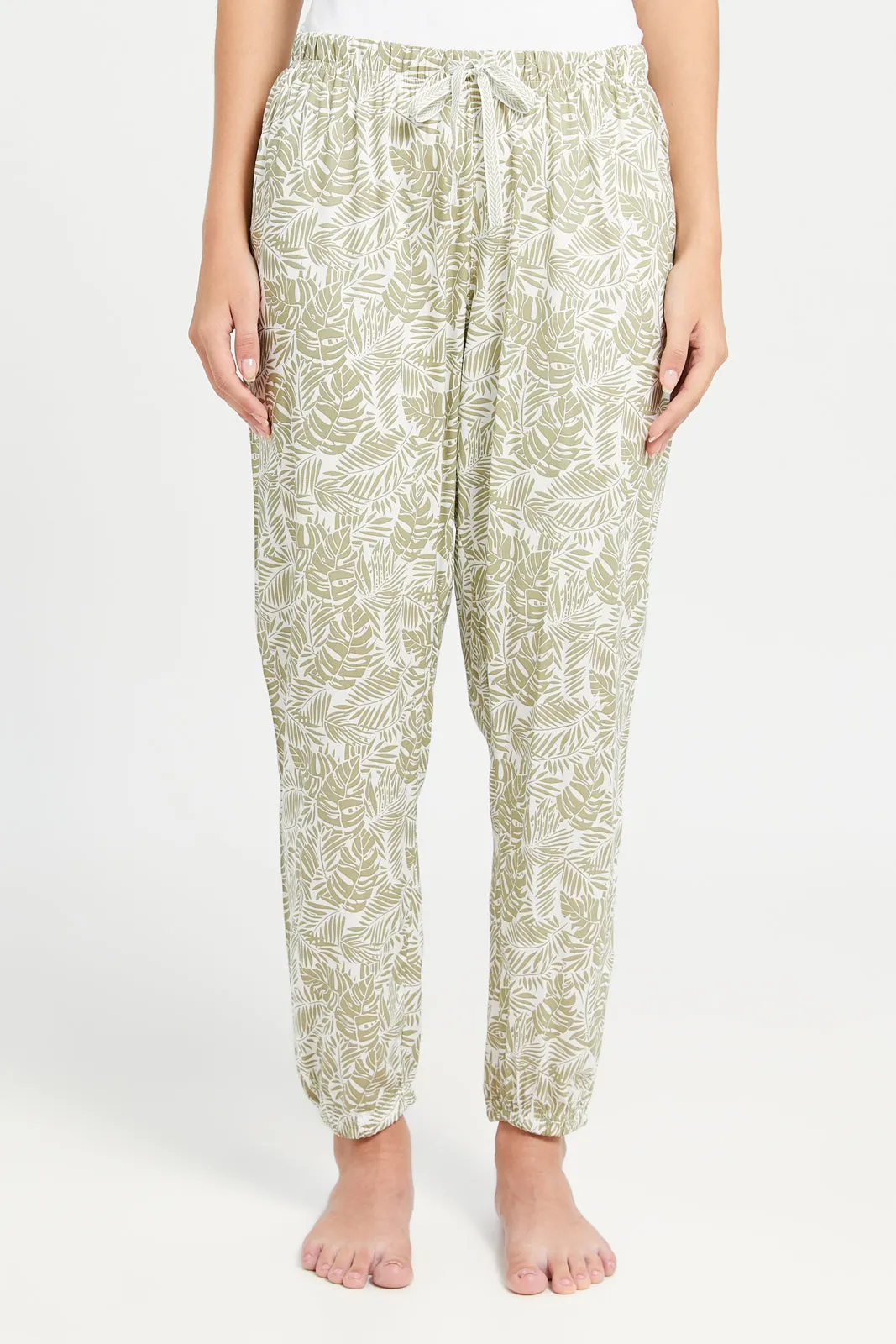 Women Green Leaves Print Pyjama Bottom