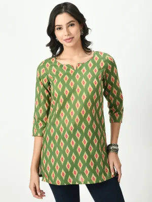 Women Green Printed Short Kurti